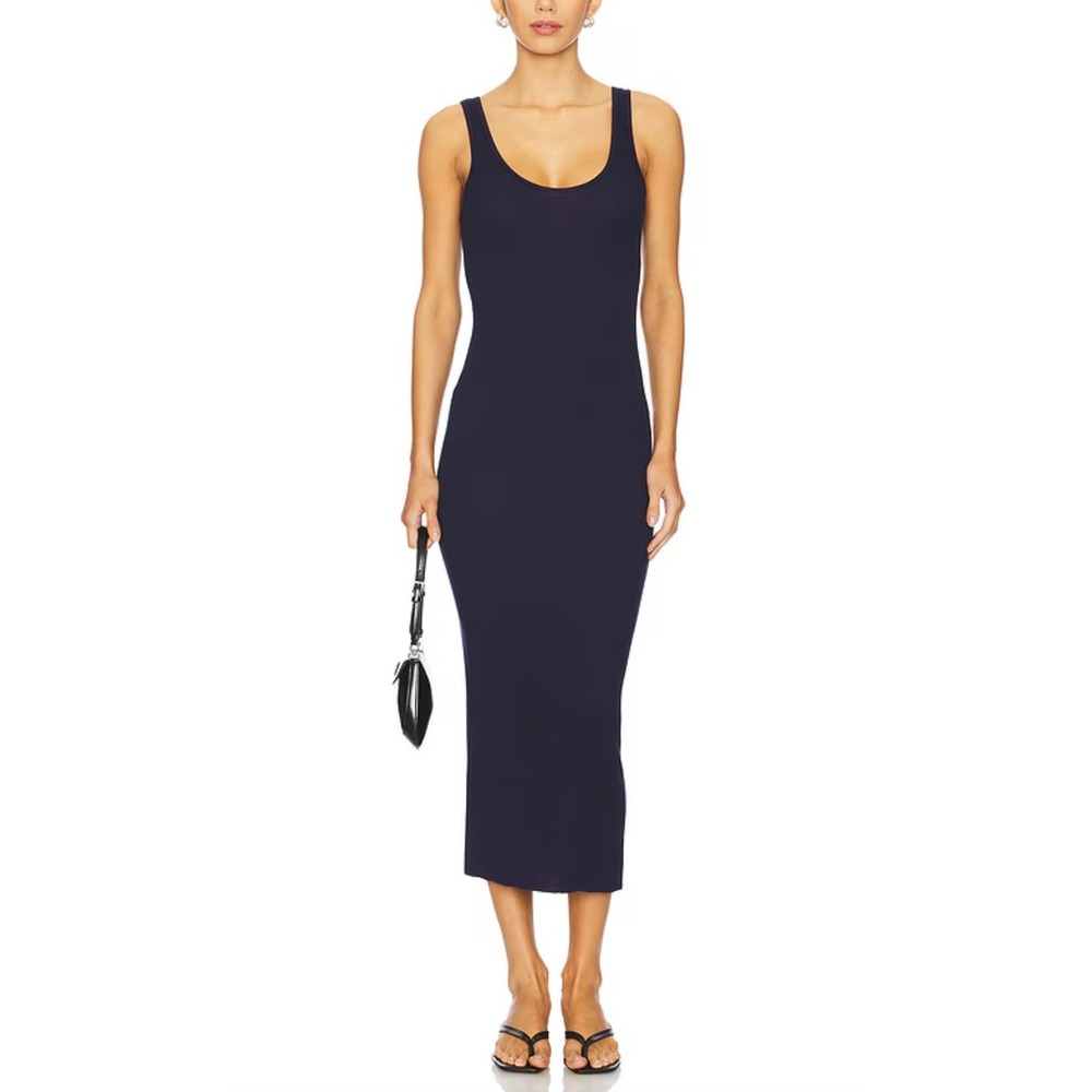 ENZA COSTA Silk Knit Midi Tank Dress Small Indigo Blue Navy Quiet Luxury Minimal